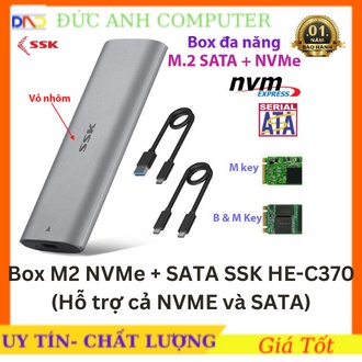 Box Chuyển Đổi M2 SATA NGFF và M2 NVMe PCIe Sang USB 3.0 3.1 SSK SHE C370 Aluminum - BH 1 Năm