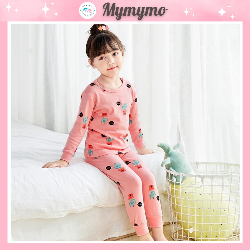 Đồ Ngủ Cotton Tay Dài Mùa Thu Đông - In Hình Xương Rồng Đáng Yêu Cho Bé Gái (90-120cm)