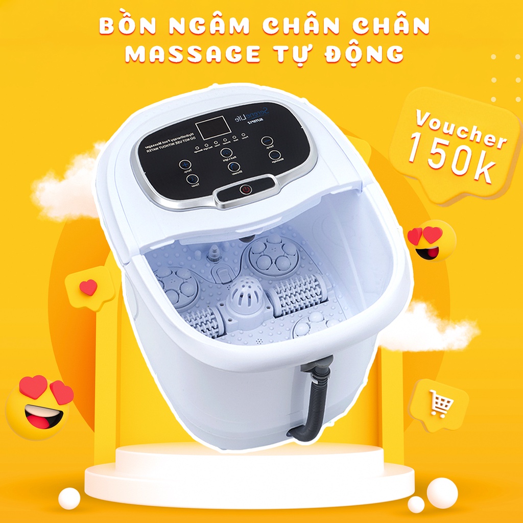 Bồn massage chân tự động Serenelife SL12 HTBeauty, mát xa rung thủy nhiệt trị liệu với 6 con lăn massage tự động