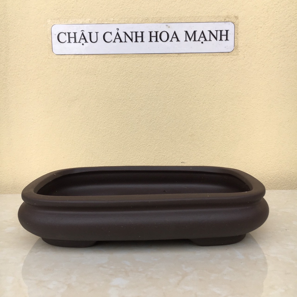 Chậu Chữ nhật bo góc bonsai sen đá mini đất nung màu đen gốm Bát tràng 1 size SP437