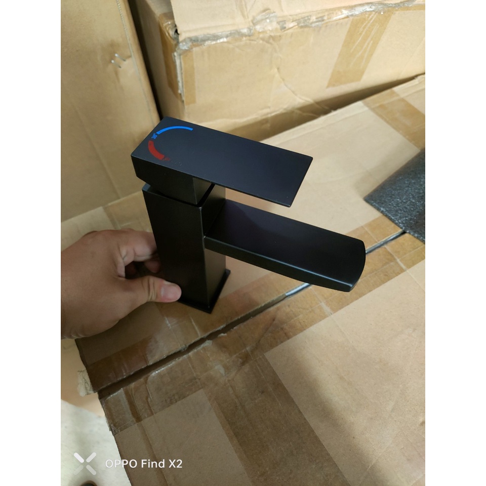 Vòi Lavabo vòi rửa mặt Nóng Lạnh Vuông màu đen inox 304 sơn tĩnh điện