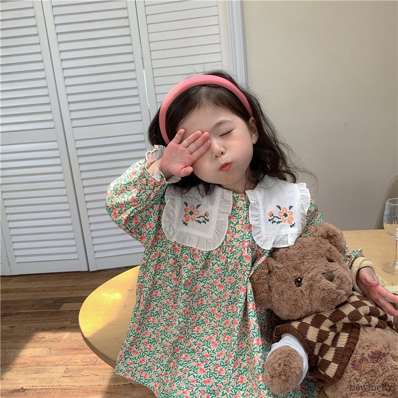 Đầm Công Chúa Thêu Hoa Phong Cách Hàn Quốc Xinh Xắn Cho Bé Gái