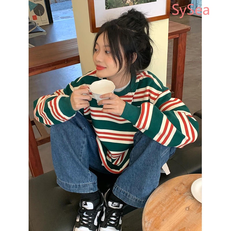 Áo Sweater Kẻ Sọc Kiểu Retro Mỹ Thời Trang Mùa Thu Cho Nữ