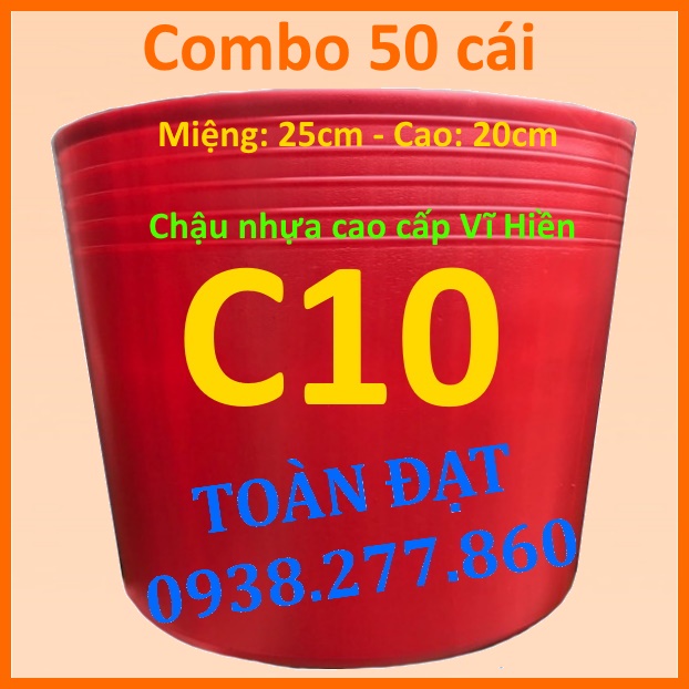 50 Chậu Nhựa C10 đỏ (25x21cm) Cao Cấp Vĩ Hiền, chậu dẻo đỏ trồng vạn thọ, chậu giá sỉ