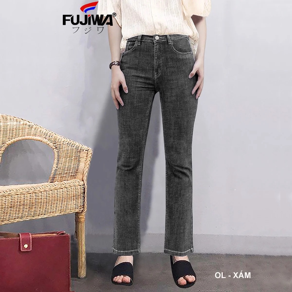 Quần Jean Nữ Ống Đứng Loe Nhẹ FUJIWA - OL. Gấu May Lai, Lưng Ngang Rốn. Size 26, 27, 28, 29, 30, 31, 32 (42kg - 70kg)