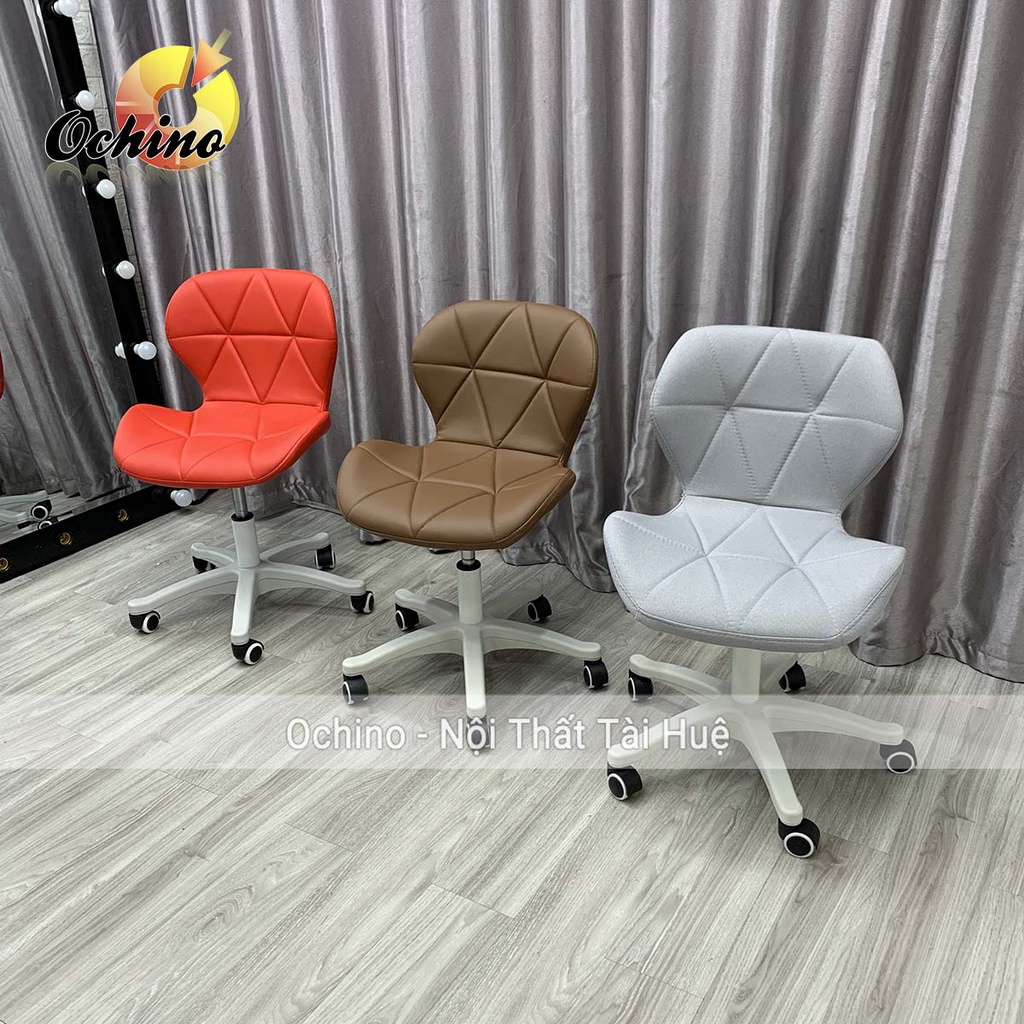 Ghế Trang Điểm Xoay, Ghế Spa Mẫu Kim cương phong cách hiện đại Chân Nhựa Trắng  (Ảnh Thật Và Video)