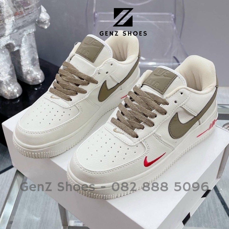 Giày thể thao N.ike_AF1 vệt nâu, Giày sneaker nam nữ Air Force 1 Low White Brown fullbox đẹp Genzshoes