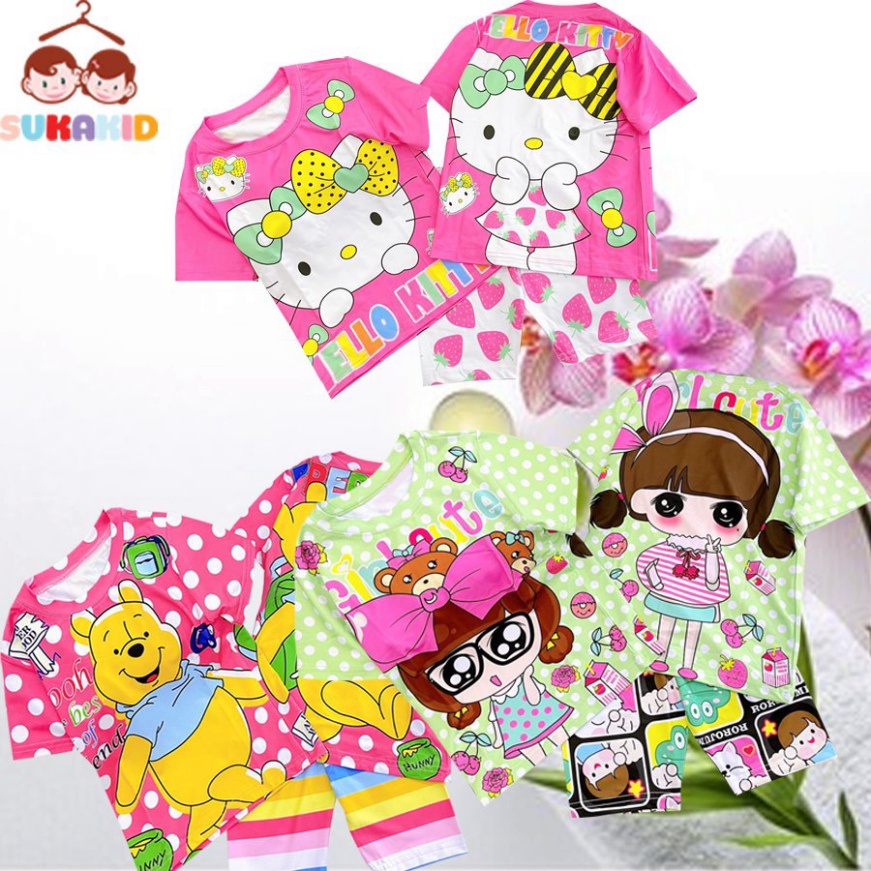 ( giá sỉ ) Combo 3 Bộ quần áo bé gái 3d hình gấu bông bi sọc quần.gái nơ chấm bi.helloketi trái dau hồng 6kg đên 40kg.GN