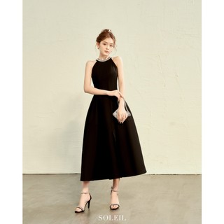 Váy cổ yếm đính đá xẻ vạt trước tôn dáng ít nhăn FANCY DRESS