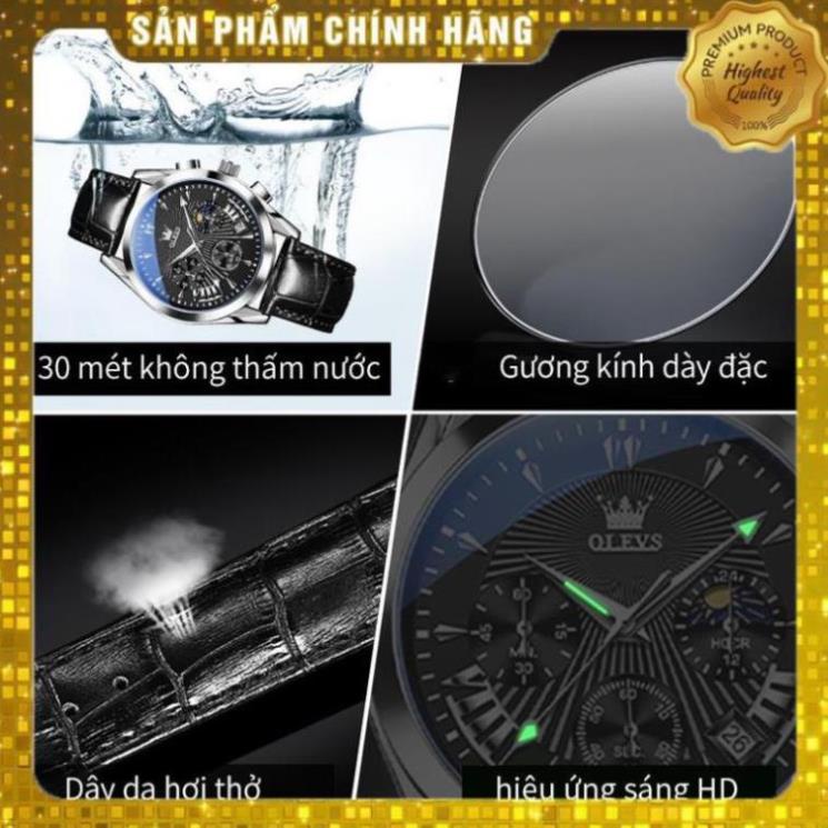 Đồng hồ nam chính hãng OLEVS 2876 dây da bò  Chống thấm nước sâu  hiệu ứng phát sáng