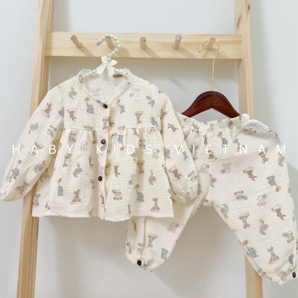 Đồ bộ thu đông dài tay chất xô muslin cho bé HABY KIDS