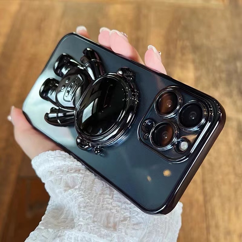 Ốp Điện Thoại iPhone 14 plus 13 12 Pro Max TPU case ốp lưng điện thoại iphone 14 promax Dẻo Trong Suốt Mạ Màu Sang Trọng Có Giá Đỡ Hình Phi Hành Gia Cho