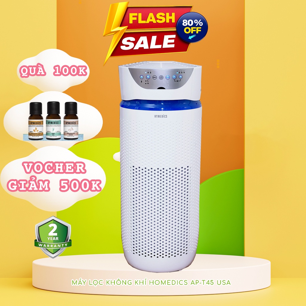 Máy lọc không khí Homedics Mỹ AP-T45 -Cho phòng rộng, Màng lọc HEPA NHẬP KHẨU CHÍNH HÃNG BẢO HÀNH [ 2 NĂM ]