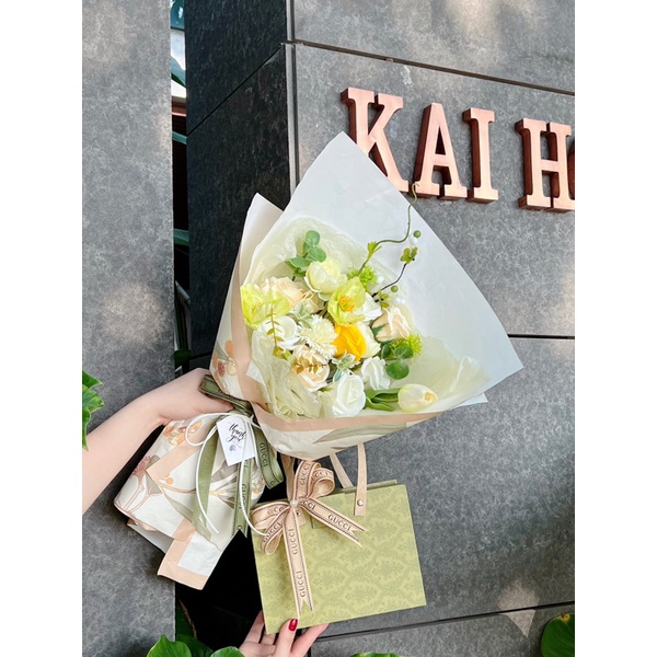 Bó Hoa Sáp Mix Lụa Phong Cách Hàn Quốc Giấy Mĩ Thuật