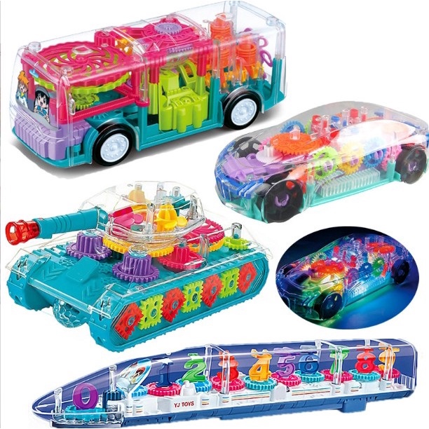 Đồ chơi oto, xe đua, xe tăng, máy bay trong suốt, có nhạc và đèn cho bé.