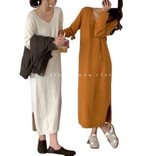 Váy len suông cổ tim basic hàng QC đẹp