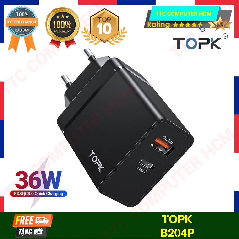 TOPK B204P | Cốc Sạc Nhanh TOPK B204P USB 3.0 36w - HÀNG CHÍNH HÃNG TTC COMPUTER HCM