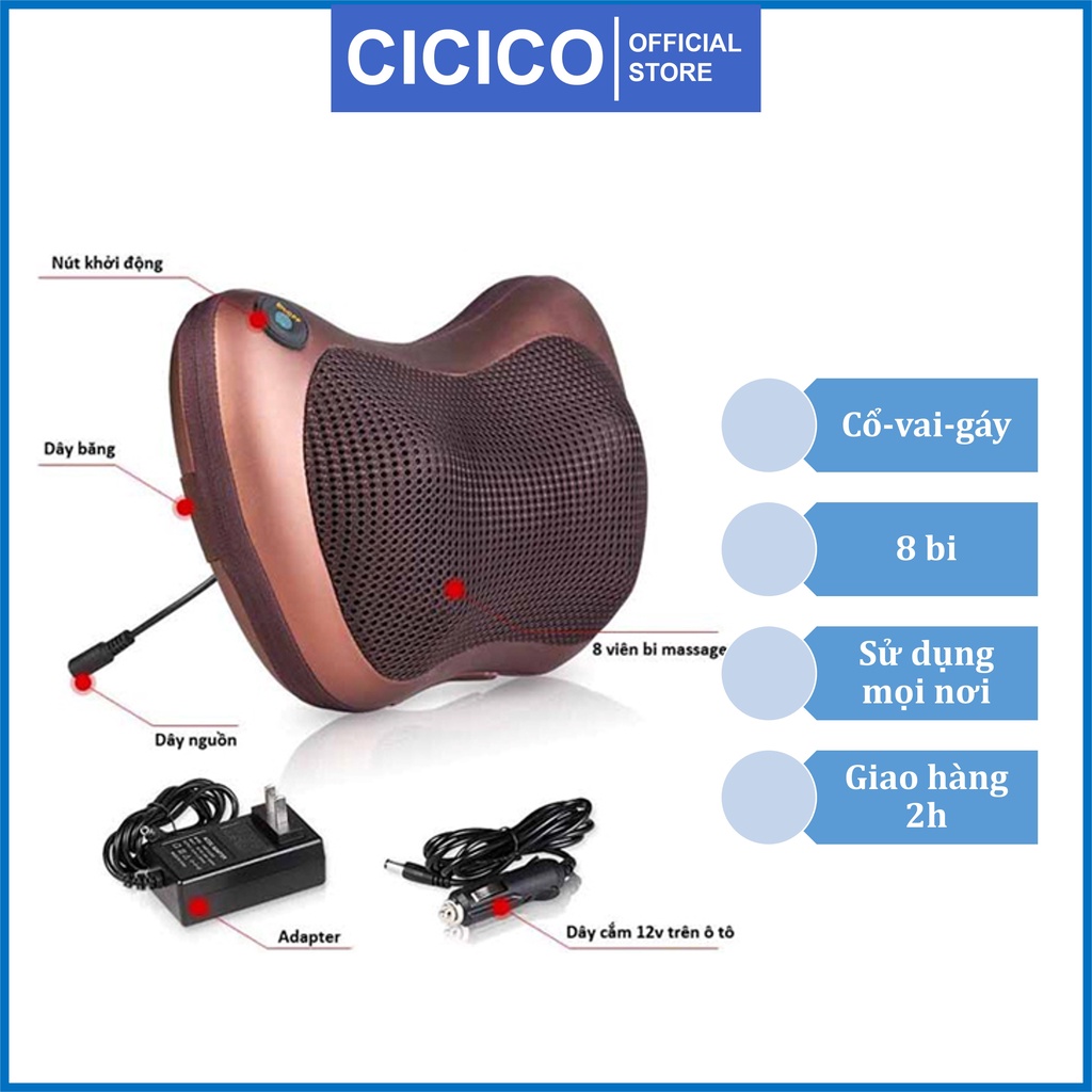 Gối massage 8 bi hồng ngoại trị liêu nhức mỏi cổ vai gáy ( Bảo Hành 12 Tháng )