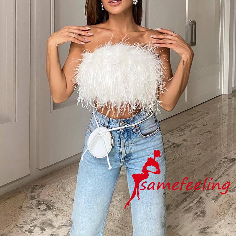 Sf Áo Không Tay Lông Vũ Màu Trơn Hở Lưng Dáng Ôm Gợi Cảm Cho Nữ