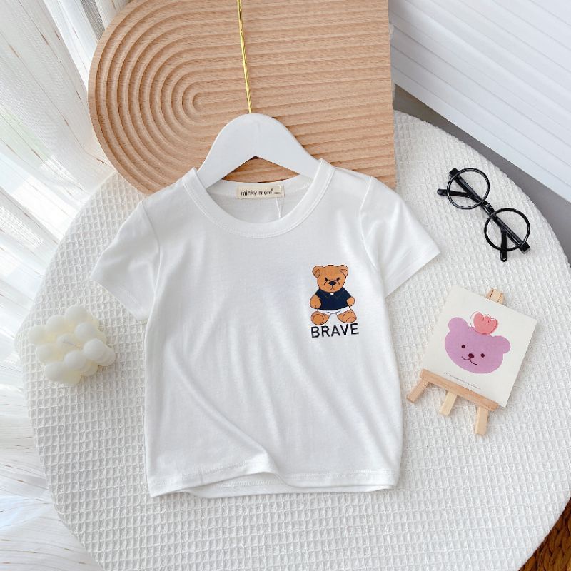 Áo phông cổ tròn in gấu  thun lạnh size 8-28kg