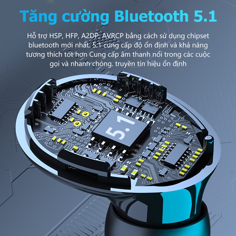 Tai nghe Bluetooth TWS 5.1 Hộp sạc Tai nghe không dây 9D Âm thanh nổi thể thao chống nước với micrô