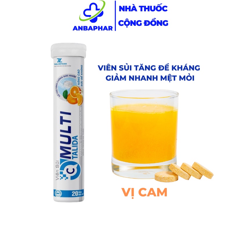 Viên sủi Multi TALIDA bổ sung vitamin và khoáng chất giúp tăng sức đề kháng, giảm mệt mỏi, tuýp 20 viên