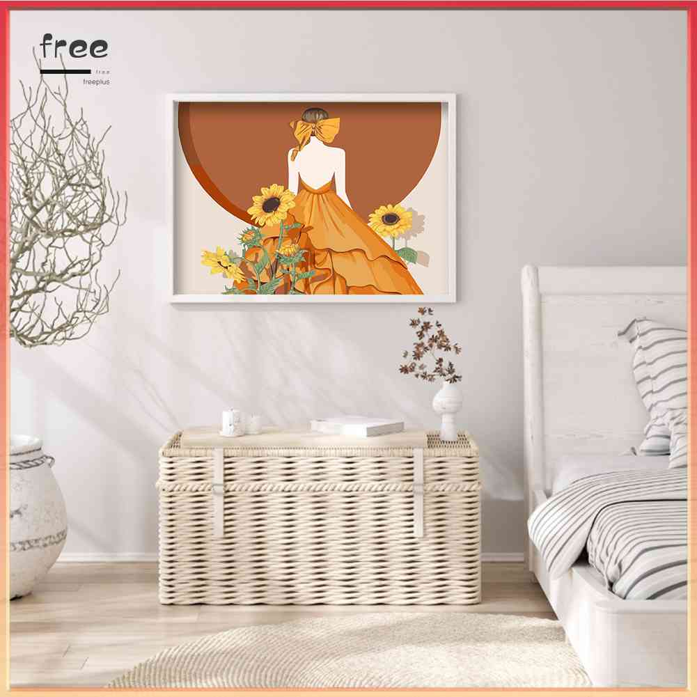 Bộ Tranh Đính Đá 5D Tự Làm Hình Cô Gái Và Hoa Hướng Dương Trang Trí Nhà Cửa