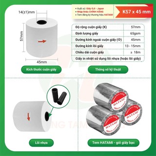 Combo 50 cuộn giấy in nhiệt, giấy in bill k57*45 hatami