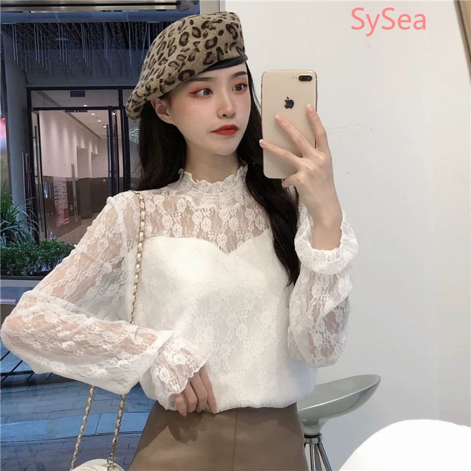 Áo Kiểu Phối Ren Hoa Phong Cách Retro Pháp Cho Nữ