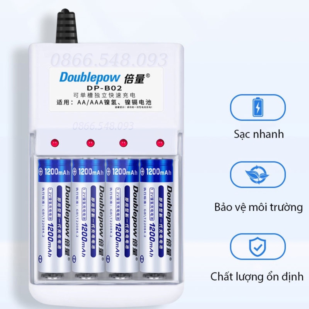Bộ sạc pin tiểu DP-B02 đa năng AA, AAA tặng hộp 4 viên pin AA1200