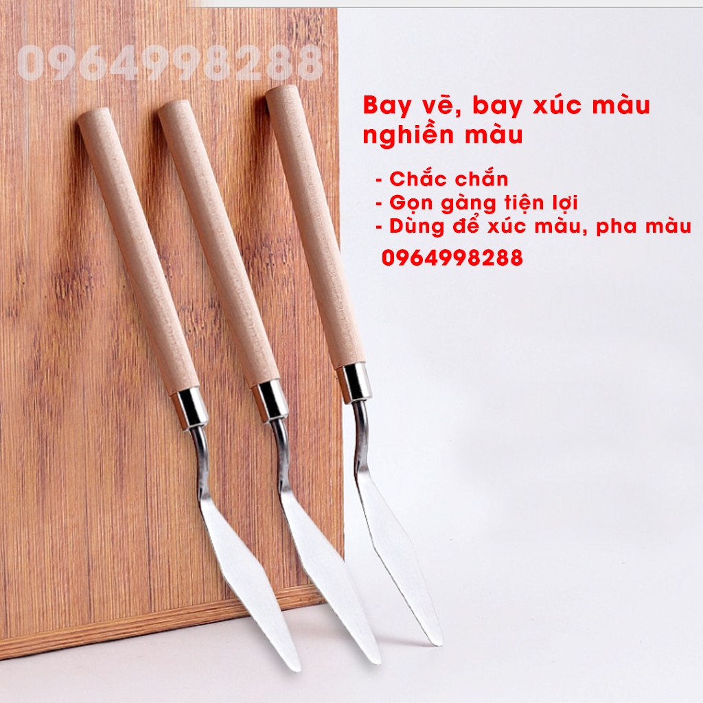 🌈Bay Cán Gỗ 🌈 xúc màu - pha màu - nghiền màu bột, oát. acrylic, đắp vẽ tranh