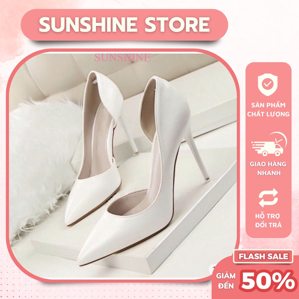 Giày cao gót mũi nhọn, cao gót hở eo gót nhọn sang chảnh Sunshine_Store A011