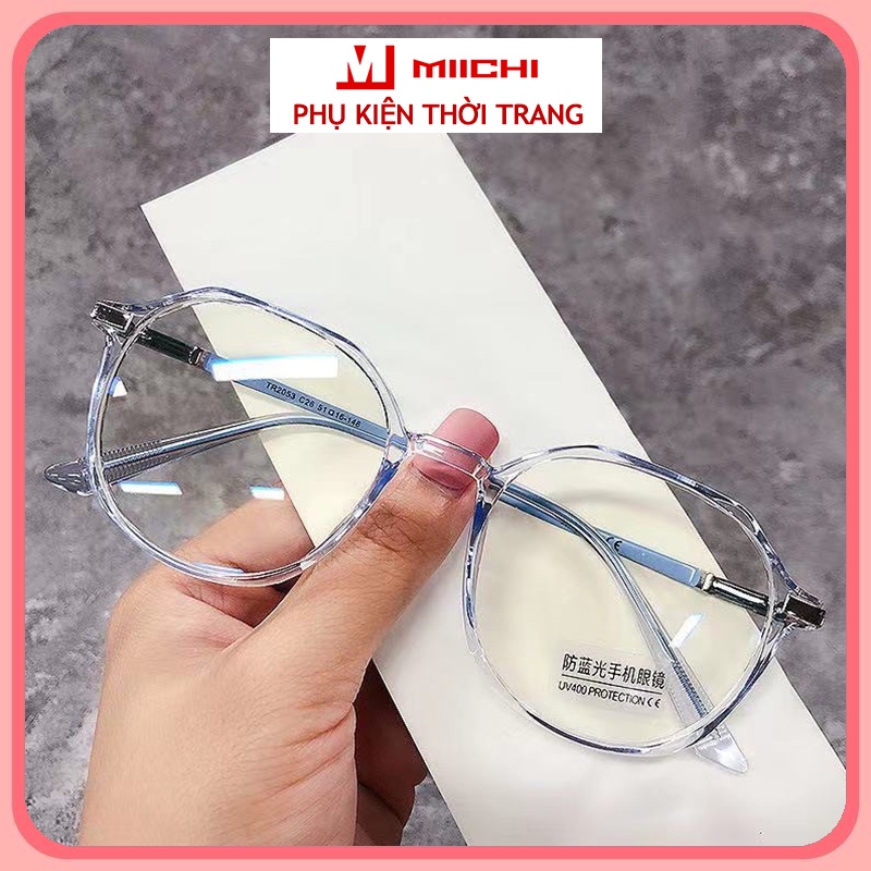 Mắt kính nữ nam giả cận không độ mát chống tia UV gọng kính cận đa giác thời trang phong cách Hàn Quốc 052