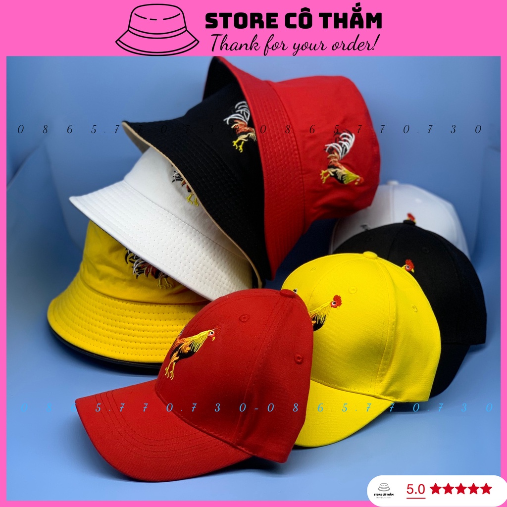 COMBO 1 CẶP 2 CÁI MŨ BUCKET NÓN KẾT THÊU CON GÀ THỜI TRANG NAM NỮ SIÊU ĐẸP
