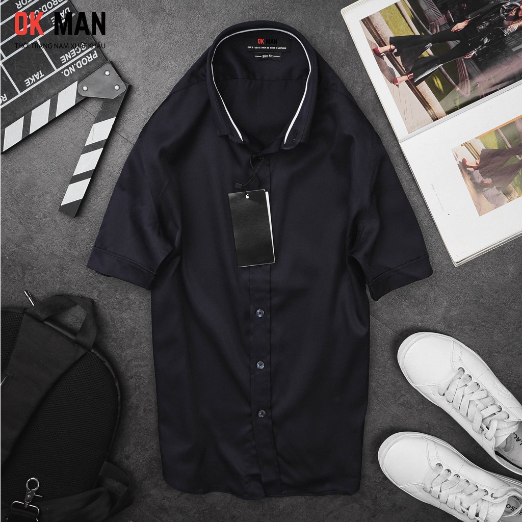 Áo sơ mi nam ngắn tay, form slimfit, 5 màu, chất liệu cotton, OkMan - SMNT