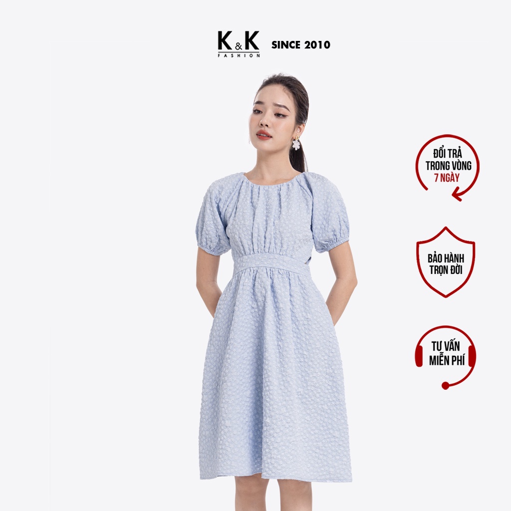 Đầm Xòe Tay Phồng Eo Cut Out K&K Fashion HL21-04 Chất Liệu Xốp Dập 3D