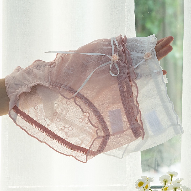 Quần lót nữ dệt lưới viền ren họa tiết gấu cute 335