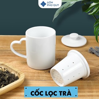 Cốc lọc trà có lõi lọc, ly uống nước có nắp gốm sứ bát tràng cao cấp tdu01