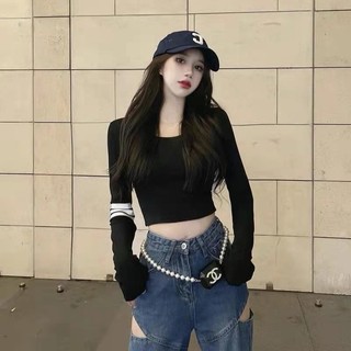 Áo thun dáng croptop tay sọc hàng quảng châu