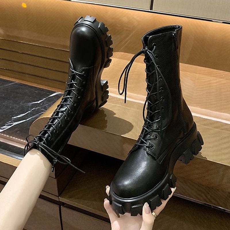 Giày bốt martin IELGY đế dày dây chéo bên hông có khóa kéo dành cho nữ