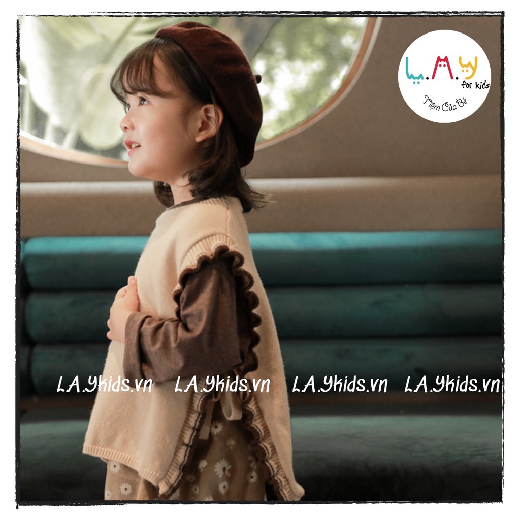 Gile Len Viền Bèo Thắt Nơ Eo 2 Màu Nâu Kem Cho Bé Mix Đồ Ngày Thu Đông L.A.Y kids