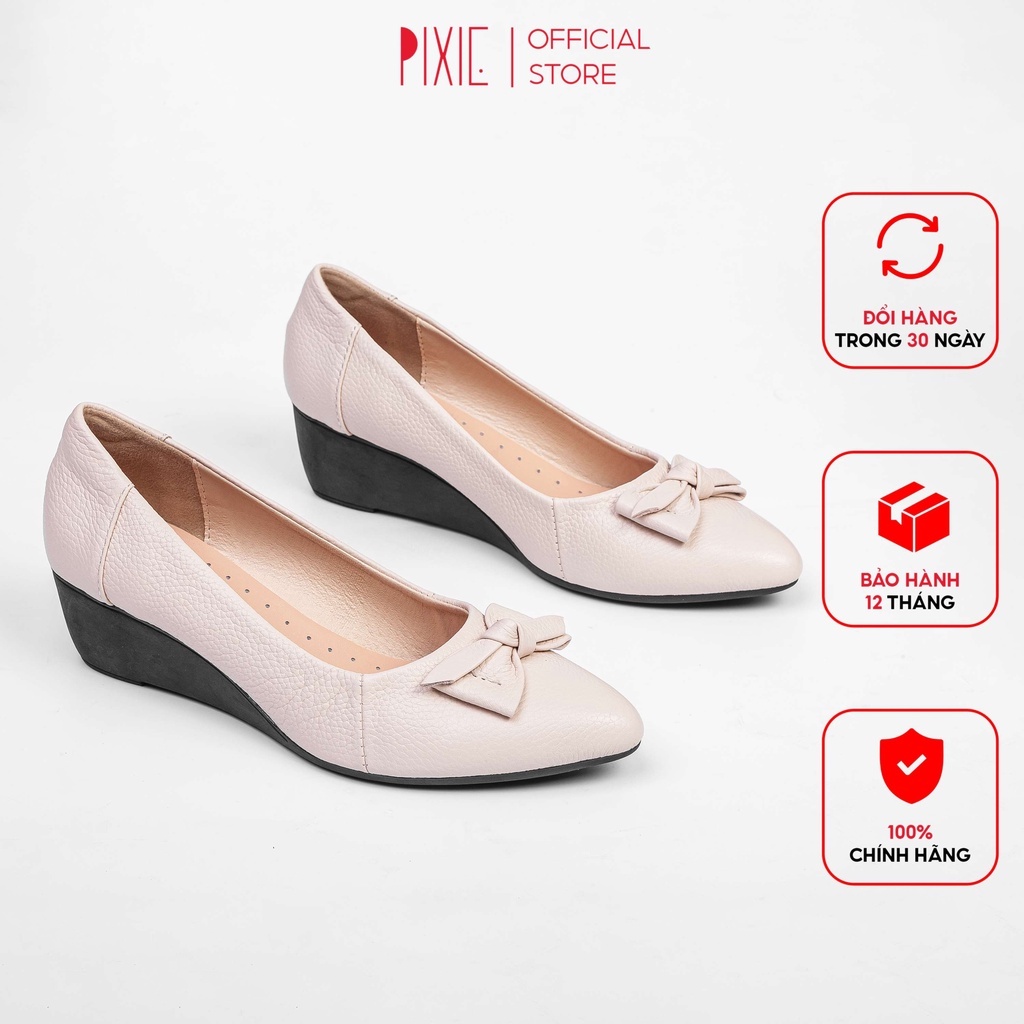 Giày Búp Bê Đế Xuồng Da Thật 3cm Mũi Nhọn Gắn Nơ Pixie X619