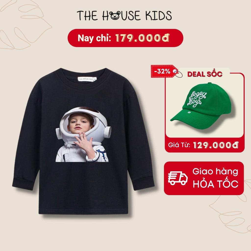 Áo thun cotton dài tay cho bé trai bé gái hoạ tiết phi hành gia THE HOUSE KIDS