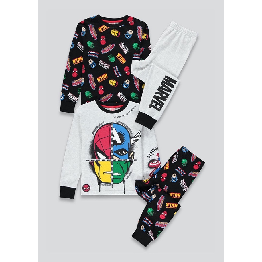 Set 2 bộ dài tay bé trai Marvel ghi đen