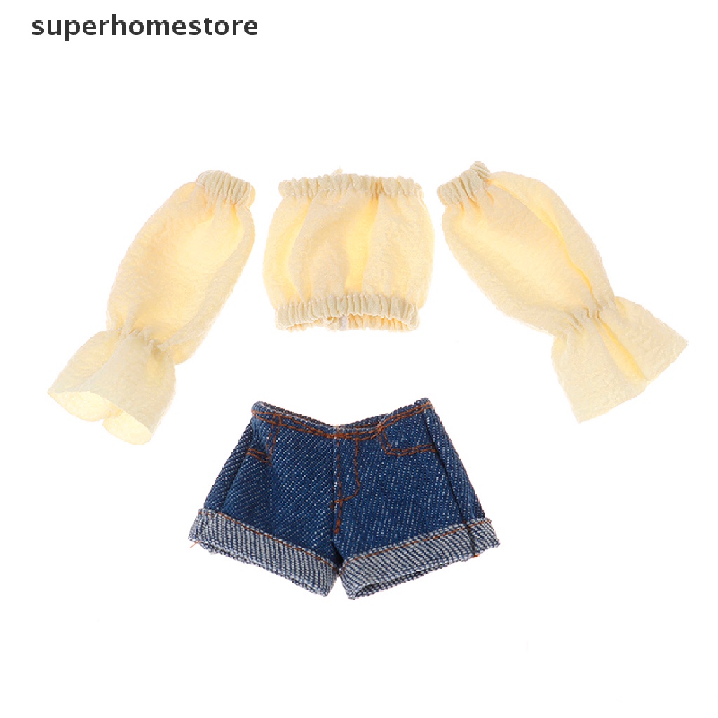 1 Đầm Ngắn denim Tay Phồng Thời Trang Cho Búp Bê 29CM