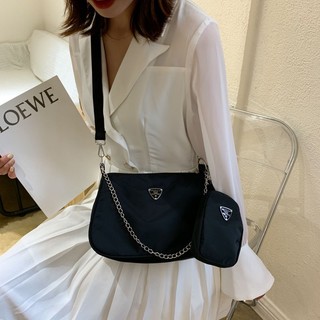 Túi xách nữ đeo chéo đeo vai phối dây xích vải dù tặng kèm túi ví nhỏ xinh thời trang dành cho nữ