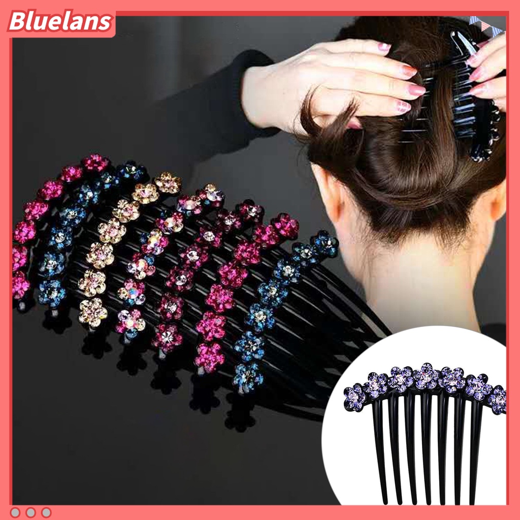 Lược Cài Tóc 7 Răng Đính Đá Trang Trí Hoa Xinh Xắn Chống Trượt 48h
