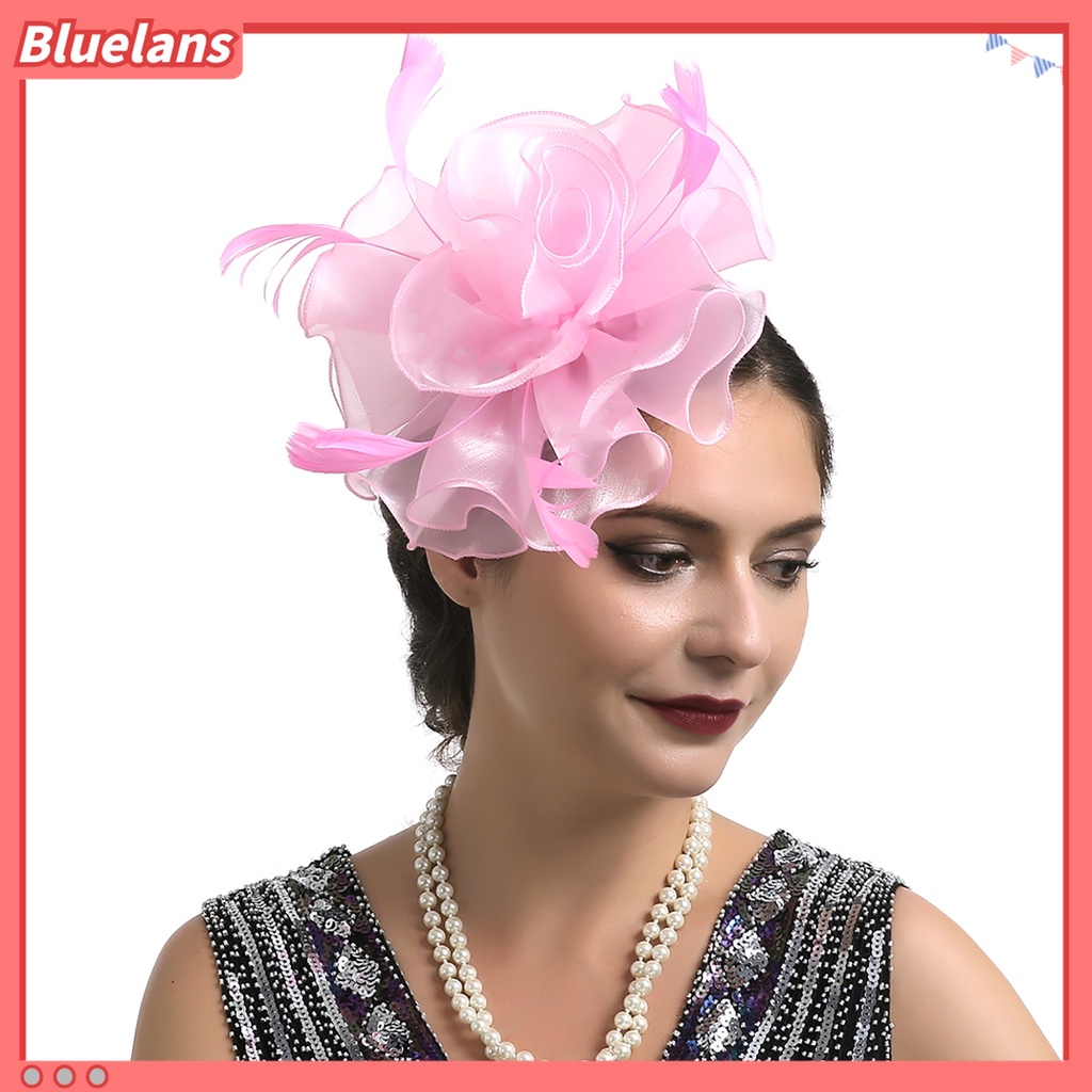 Mũ Lưới Trùm Đầu Màu Trơn Đính Hoa Và Lông Vũ Mini 48h