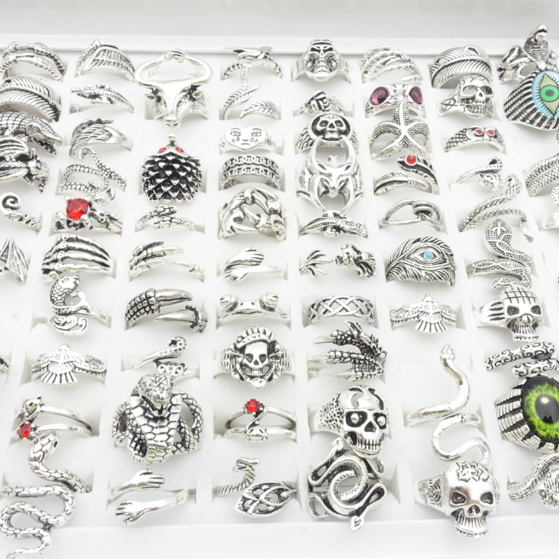 Bộ 50 Nhẫn Hình Đầu Lâu Phong Cách Punk Cổ Điển Dễ Thương Thời Trang Cho Nam Và Nữ