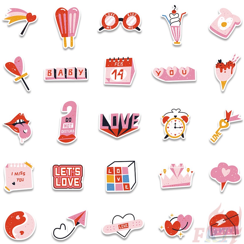 Bộ 100 Cái ❉ Sticker Dán Trang Trí Màu Hồng Xinh Xắn Đáng Yêu ❉ Sticker Dán Tường Chống Thấm Nước Họa Tiết Doodle Hợp Thời Trang